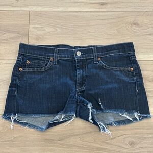 7 For All Mankind Dark Blue Dojo Cut Off Jean Shorts